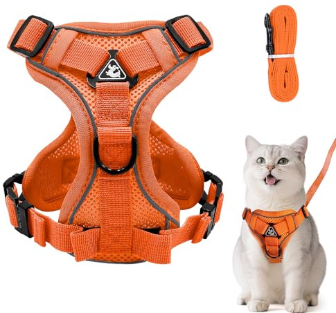 Pettorina regolabile per gatti a prova di rottura, con guinzaglio, pettorina morbida per gatti e cuccioli (colore arancione, L)