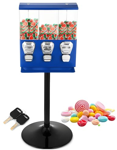 Máquina Expendedora Comercial De Chicles Y Caramelos con Soporte - Funciona con Monedas De 25 Centavos, con Llaves, Máquina Expendedora De Dulces para Exteriores, Tiendas De Juegos, Parques Blue