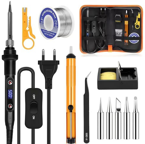 Saldatore a Stagno Kit 80W con Display LCD Regolabile 180-500°C, Set Saldatore con Filo di Stagno, 5 Punte, Pompa Dissaldante per Lavori Elettrici Saldatore Stagno Professionale Hobbisti Fai da te