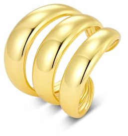 ALEXCRAFT Chunky Ringe Gold Silber für Damen Herren, Vintage Ring Hypoallergen 14K Vergoldet Einfacher Offen, 7.5 Verstellbar Statement Drehring Dick Groß Glatter Schmuck für Frauen Freundin