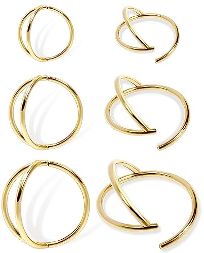 DAILI 6PCS Double Nose Ring Gold,20G Thin Nose Hoops for Single Piercing 316L Surgical Steel Nose Rings Cartilage Tragus Conch Helix Daith Rook Piercings Jewelry for Women Men 6/8/10mm