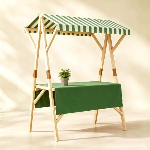 HARELA Genérico Puesto De Mercado con Toldo, Carrito de Comida callejera de Madera, Puestos Plegables, para Venta De Alimentos, Puestos Callejeros, Ferias De Artesanía(Green B,150cm/59in)