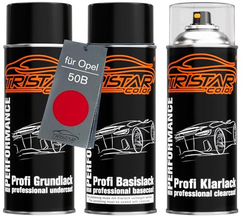 TRISTARcolor Autolack Spraydosen Set für Opel 50B Powerrot/Power Red Grundlack Basislack Klarlack Sprühdose 400ml
