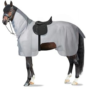 Horze Pferde Fliegenausreitdecke Orleans, Fliegendecke mit Halsteil, Grau, 145