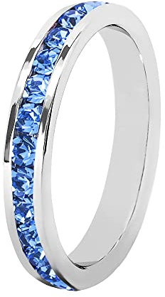 Bosvision Muses Art Design Birthstone Eternity Band Ring (Channel Set/Full Round), Stackable Fashion Ring with Crystal Birthstone
