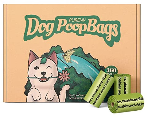 PURENV 360 Stück Hundekotbeutel Biologisch Abbaubar mit Lavender Duft, 100% Auslaufsicher und Reißfest Umweltfreundlich aus Maisstärke Mischung (360 Stück)