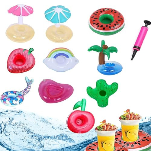 10 Pcs Gonflables Porte-Boissons，Porte Gobelet Gonflable Piscine，Porte Gobelet Flottant, pour Bar Plage Kit Porte-Verre Gonflable