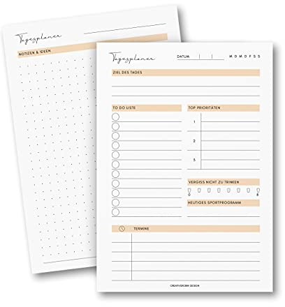 To Do Liste & Tagesplaner Block A5 | Vor- und Rückseite | 50 Blatt