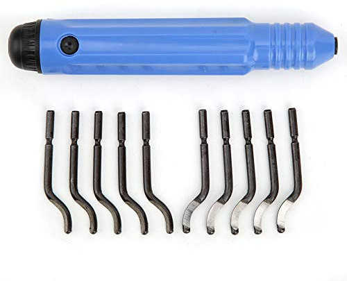 Strumento di Sbavatura, Sbavatore Manuale in Lega Girevole a 360 Gradi con Impugnatura in Plastica e 10 Lame Extra per Stampe 3D, Tubi, Plastica, Alluminio, Rame, PVC