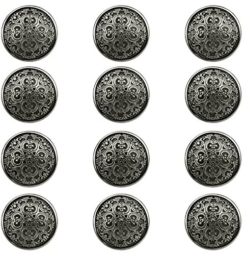 Hocadrv 12 Stücke Knöpfe Metall Vintage Antike Metall Blazer Knöpfe Rund Antiksilber Knöpfe Metallknöpfe Ösenknöpfe Metallknöpfe für Mantel, Uniform, Hemd, Anzug und Jacke (Schwarz, 20mm)
