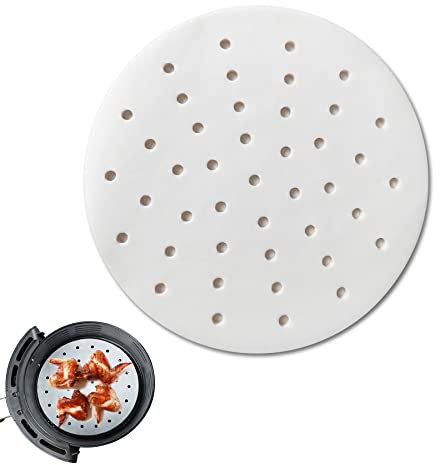 200 Pieces of Air Fryer Parchment Paper, 7-Inch Non-Stick Steamer Paper Liners, 17.8cm Round Perforated Parchment Paper Mats for Air Fryer Accessories and Steamers