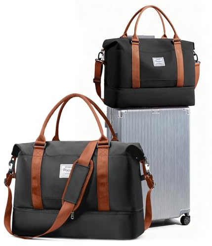 SEAFEW Bolsa de Viaje Grande para Easyjet,Impermeable Bolsa de Deporte para Gimnasio,Bolsa de Mano Equipaje de Fin de Semana para Mujer,Bolso de Natación para Playa,F10-marrón Negro