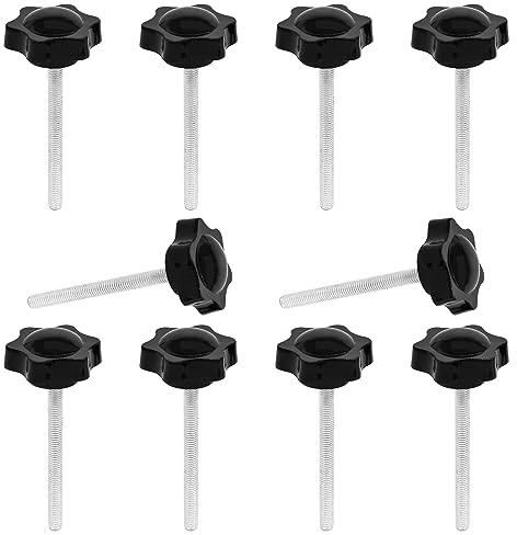 JJWNMLL 10 pezzi Vite morsetto con pulsante a stella, vite M6 * 70 mm, viti a testa tonda, viti filettate, sostituibili, pulsante a stella, vite di fissaggio, nero, impugnatura