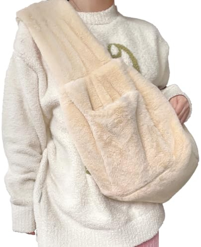 Warm Plush Small Dog Sling Cat Carrier Hand-Free Pet Sling Pet Puppy Travel Bag Cat Carrier Shoulder Bag Outdoor Travel Puppy Bags for Daily Walk Travel Outdoor
