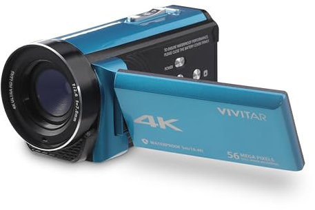 Vivitar - 4K Lens for Ultra HD Camcorder, 4K Camera for Video Recording with 56MP, 13MP Sensor, 3 Inch Full Color Rotating LCD Screen, 18x Zoom, 5m Waterproof,