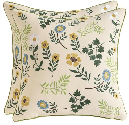 Tosleo Spring dekorativa örngott 40 x 40 cm förpackning med 2 broderade kuddöverdrag bondgård kudde kuddfodral heminredning fyrkantigt blommigt kuddfodral (liten krossad blomma)