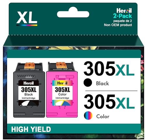 Heroil 305 Nero e Colore 305XL Cartucce d'inchiostro Sostituzione per HP 305 XL Nero e Colore per HP DeskJet 2720E 2720 2700 DeskJet Plus 4100 4120 4130 Envy 6010 6020 6030 Envy Pro 6420 6430 (2-Pack)