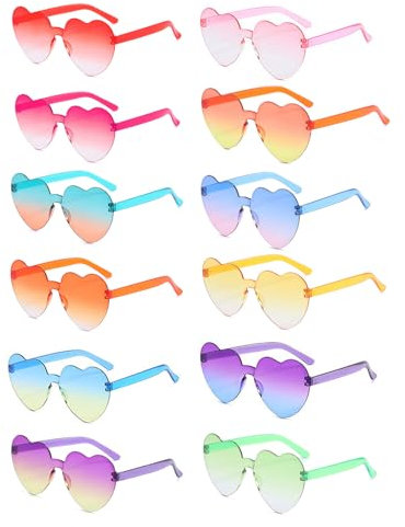 Theassli Herz Sonnenbrille, Herzbrille 12 paar, Party Brillen, Hippie Brille, Party Sonnenbrille Lustige Herzchen Brillen spaßbrille für Fasching Foto Requisiten für Kinder und Erwachsene
