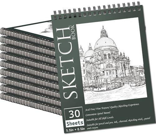 OSIMIG 10 Pack A5 Sketchbooks Bulk, 300 Sheets Hardcover Spiral Bound Sketch Pad, 100gsm Paper Drawing Pad, A5 Sketch Books for Sketching, Painting, Drawing Art Book for Artists, Art Projects