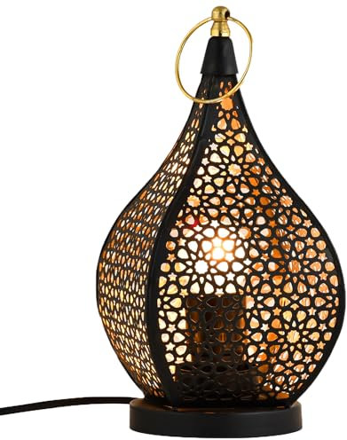 Marrakech Lampada da tavolo da comodino, 27 cm, decorazione orientale, lampada da terra in soggiorno, camera da letto e cameretta dei bambini, lampada da tavolo marocchina Bamako nera in metallo con