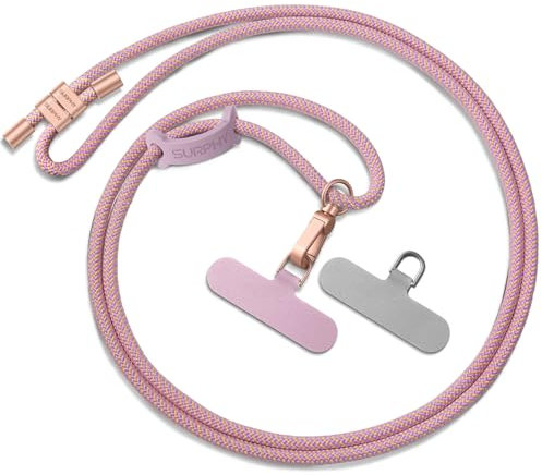 SURPHY Verstellbar Handykette Universal zum Umhängen, Stabil Handyband für Holiday, Outdoor, Reise, Phone Lanyard mit Robuste Haken Kompatibel mit alle Smartphones Airpods, Rosa & Lila