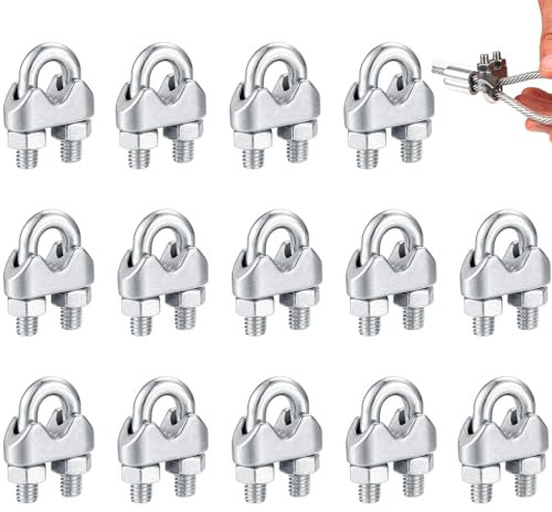 HANIUTTY 14 Pezzi M4 Morsetti per Cavo Acciaio, Morsetti Serracavo in acciaio INOX per Cavo Acciaio Ø 4mm, Morsetti per Fune Metallica a Forma di U Clip Tiranti Morsetti Per Filo Stendibiancheria