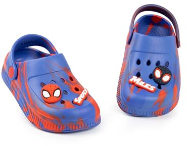 Marvel Spidey and His Amazing Friends Kids Clogs in Blue & Red | Casual Summer Beachwear Footwear | Spider Web Design with Spidey & Miles | Unisex Kids Character Shoes