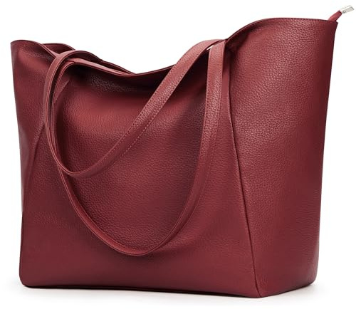 KALIDI Large Tote Bag Vegan Leather Casual Zipper Work Bag Weekender Hobo for Women 27L Oversize Shoulder Travel Purse