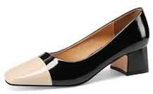 QUEEN HELENA Décolleté con Tacco Basso Scarpe Eleganti Donna ZM9702-1 (Nero e Beige, Sistema Taglie Calzature EU, Adulto, Donna, Numero, Media, 39)