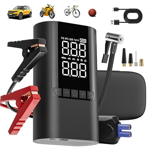 Bilstartbooster, COCCKO Nödstartare med kompressor, 6 000 A, 15 000 mAh bilbatteristartare, USB-C-laddning, Jump Starter med LED ficklampa (Upp till all bensin och 12L diesel)