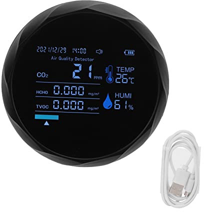 Intelligent 7 en 1 Détecteur de qualité de l'air Monitor CO2 pour le détecteur de dioxyde de carbone TVOC du bureau à domicile (Schwarz)