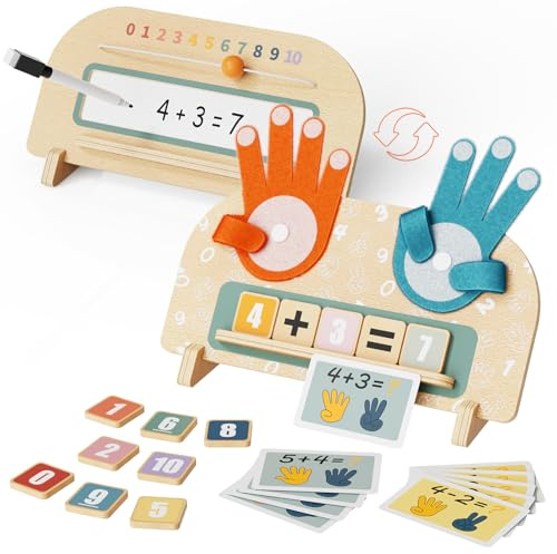 Paisure Montessori Math Toy for Kids 3-5, Double-Sided Finger Counting Board with Writing Board & Number Blocks, Preschool Learning Toy for Addition & Subtraction, Educational Gift