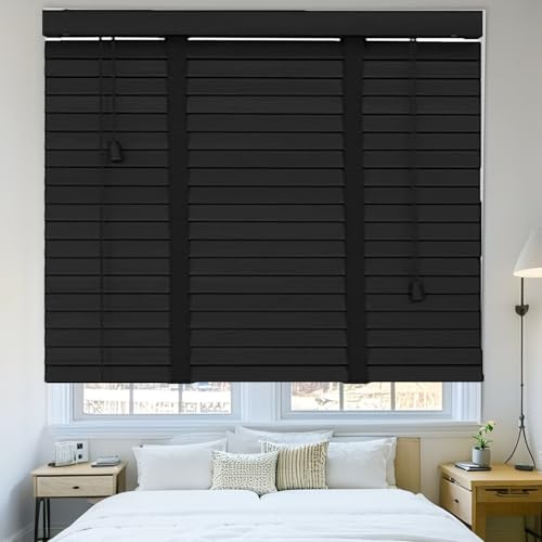 Veneziane in Legno a Lamelle da 50mm Tende Veneziane da Interno Ed Esterno Persiane Oscurante Privacy for Ufficio Studio Camera da Letto Personalizzabile Veneziane Orizzontali(Black)