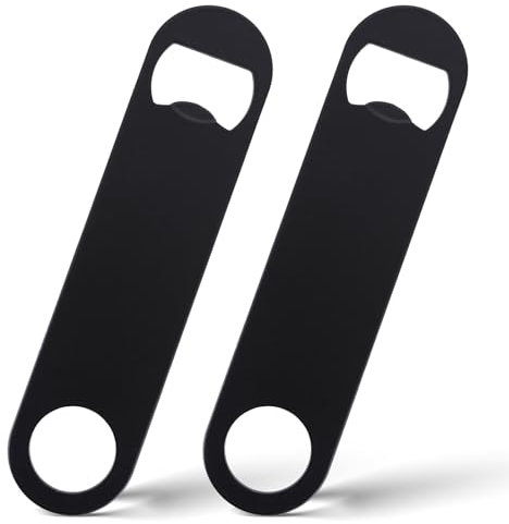 HJZHII 2 apribottiglie nero, apribottiglie in acciaio inox, apribottiglie piatto, 12 cm, apribottiglie per birra, barista, apribottiglie di birra per cucina, bar, ristorante