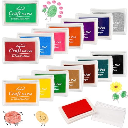 CafullCon 15 Colors Ink Pads for Stamping, Washable Stamp Ink Pad, DIY Fingerprint Ink Pad for Crafting Card Making, Ink Stamp Pad for Imagination, Scrapbooking, Card Making, Art, Craft