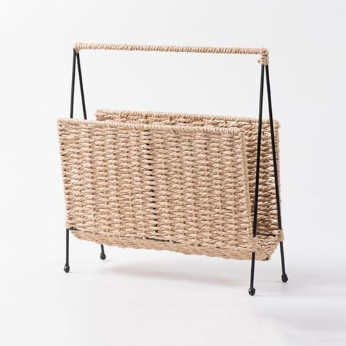 Magazine Rack, Woven Magazine Holder Organizers with Iron, Free Standing Magazine Display Rack for Newspaper Letter, Living Room, Bathroom, Office