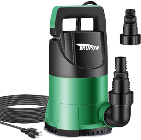 TRUPOW 1 HP Sump Pump Submersible Water Pump 3981 GPH Portable Thermoplastic Electric Utility Pump for Swimming Pool Garden Basement Tub Pond Draining Remove Water Level Down to 0.3
