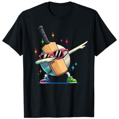 Cricket Ball Dabbing Graphic Cricket Player Kids Boys Men T-Shirt