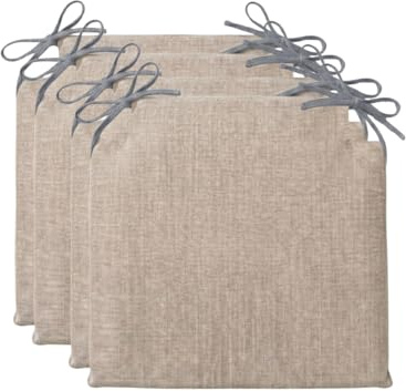 PIND Pack 4 Cojines Cuadrados para Sillas 40x40 con Relleno de Espuma Firme, Funda Efecto Lino Transpirable con Lazos de Sujeción. Ideal para Sillas de Cocina, Terraza, Oficina. (4, Lino)