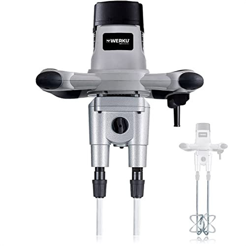 Werku WK403240, Mezclador Doble Pintura-Mortero, Calidad Profesional, Mezclado 100 Kg, Potencia 1600 W, Incluye 2 Varillas Mezcladoras