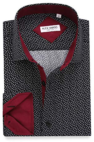 Alex Vando Mens Printed Dress Shirts Long Sleeve Regular Fit Button Down Shirt,Black,M