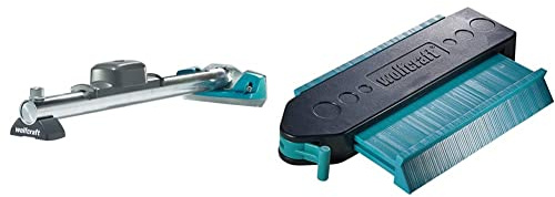Wolfcraft 6945000 - Dispositivo de tracción y martillado para la unión de suelo laminado + 6949000 - Medidor de contornos para suelo