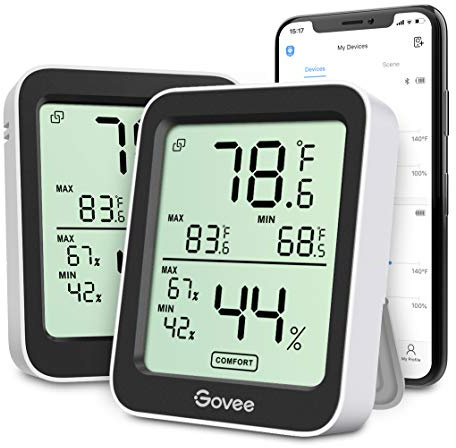 Govee Bluetooth Hygrometer Thermometer, Large LCD, Max/Min Records, 2-Year Data Storage - Black, 2 Pack