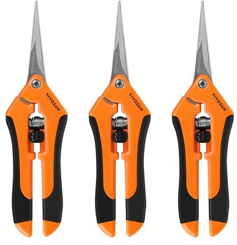 VIVOSUN Set med 3 trädgårdssaxar 17 cm (7 tum), handgräsklippare, saxar med raka blad och non-stick beläggning av titan, rossax, orange