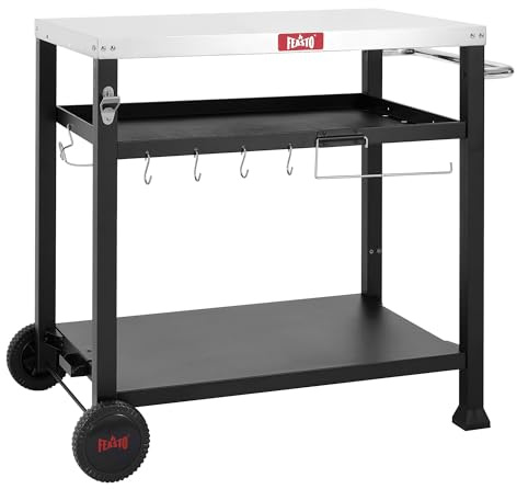 Feasto 3-Étagère Chariot de Barbecue avec Plateau en Acier INOX | Desserte pour Plancha avec 4 Crochets et Porte-Serviettes en Papier, Idéal pour Jardin et Terrasse, 95 x 64 x 84 cm