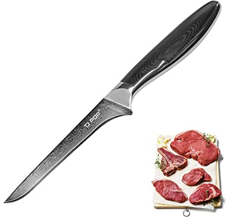 Coltello Disosso Damasco, TJ POP Coltello per Sfilettare Ultra Affilato per Pesce e Carne, Design Full-Tang, Lama in Acciaio Giapponese VG-10, Manico Antiscivolo G10