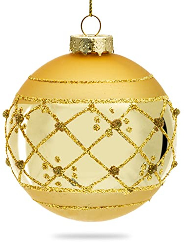 SIKORA Highlights 4er Set ausgefallene Christbaumkugeln aus Glas Gold Weihnachtskugel Christbaumschmuck, Farbe | Modell:Modell Wien Gold, Höhe in cm:8 cm