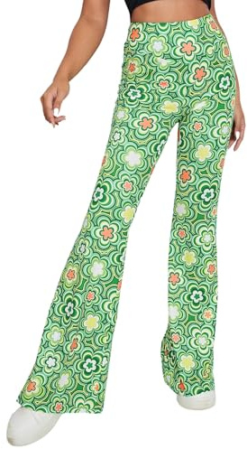 70-tals utsvängda byxor för kvinnor, EDC rave festivaloutfit, hög midja, bohemiska inspirerade discobyxor med utsvängda ben, söt retrostil, gRÖN, XS