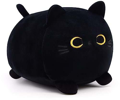 Peluche de gato negro, peluche, cojín - diseño de forma de gato suave cojín lumbar cojín relleno muñeca para niños cumpleaños, Halloween Navidad regalos