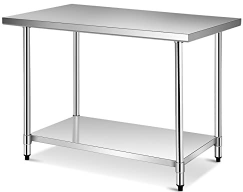 TANGZON 36x24Inch/48x24Inch/48x30Inch/60x24Inch Stainless Steel Catering Table, 250KG Heavy Duty Commercial Work Table with Adjustable Shelf, Food Prep Table Workbench for Kitchen Garage (122x76x92cm)